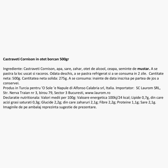 Castraveți Cornison în oțet, borcan 500g