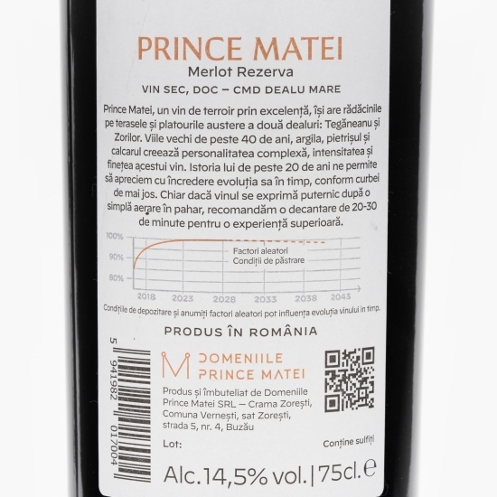 Vin roșu sec Merlot, 14.5%, 0.75l