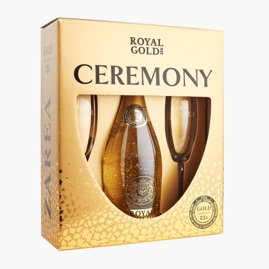Cocktail efervescent cu aur 23K Royal Gold, 11%, 0.75l + 2 pahare