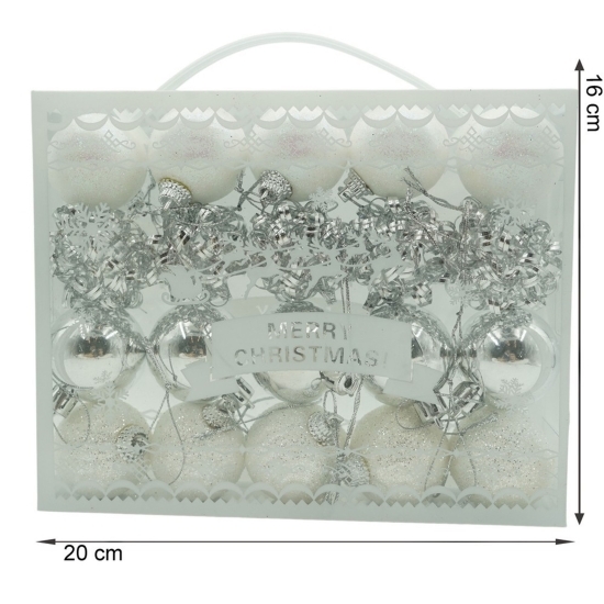 Set 20 ornamente de brad Glob: alb/argintiu, cutie 4cm x 20cm x 16cm