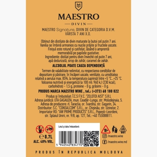 Vinars Divin, Signature XO, 40%, 0.7l 