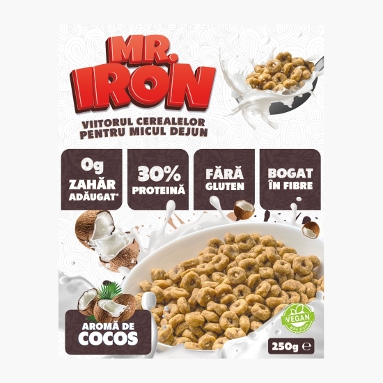 Cereale vegane cu aromă de cocos, cu 30% proteină, fără zahăr, low carb, fără gluten 250g