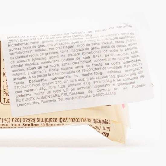 Baton de biscuit cu caramel glazurat cu ciocolată albă 36g