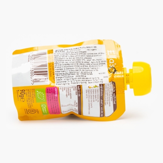 Piure ecologic de banane, caise și fructul pasiunii, +6 luni, 90g