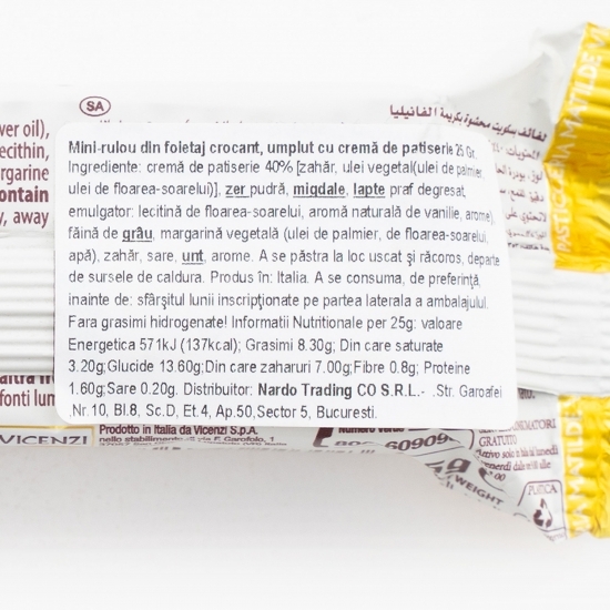 Mini rulou din foietaj crocant umplut cu cremă de patiserie 25g