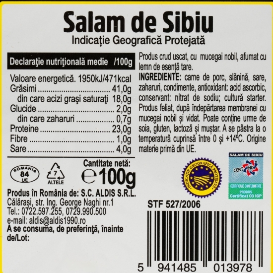 Salam de Sibiu IGP, feliat 100g