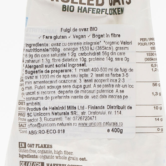 Fulgi de ovăz eco fără gluten 400g