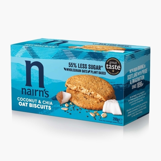 Biscuiți din ovăz integral cu cocos și semințe de chia 200g