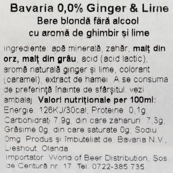 Bere blondă fără alcool cu ghimbir și lămâie, sticlă 0.33l