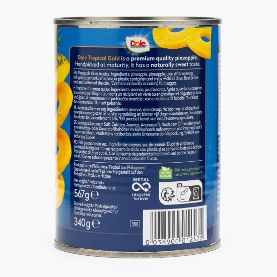 Ananas rondele, în suc propriu, Tropical Gold, conservă 567g