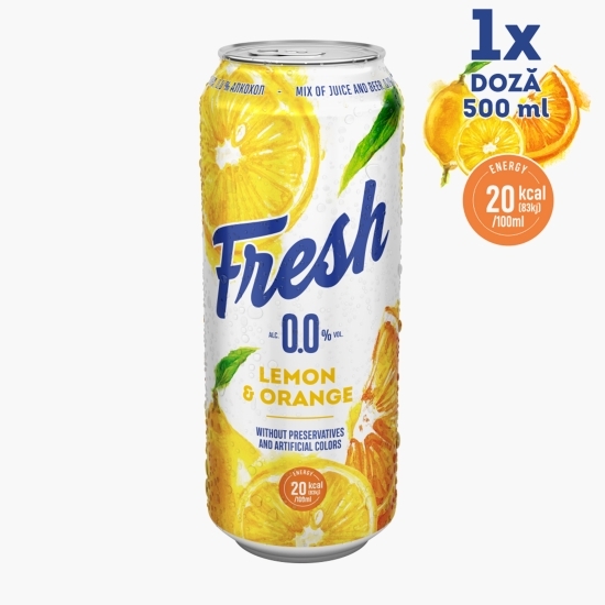 Bere blondă fără alcool mix cu suc de lămâie și portocale doză 0.5l