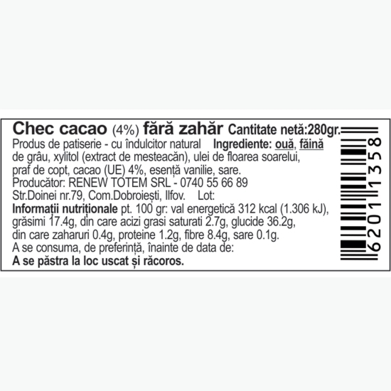Chec cacao fără zahăr 280g