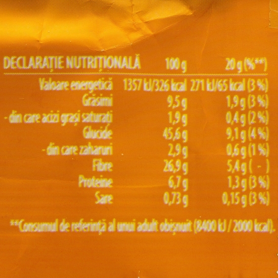 Baton de cereale pentru mic dejun Fibre cu gust de miere, fără zaharuri adăugate 20g