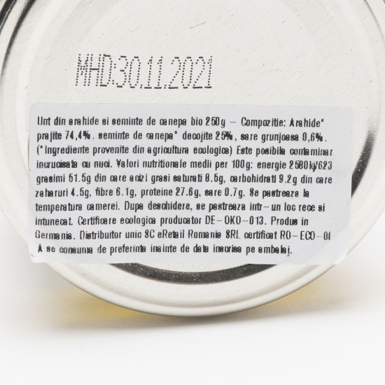 Cremă tartinabilă din arahide și semințe de cânepă eco 250g