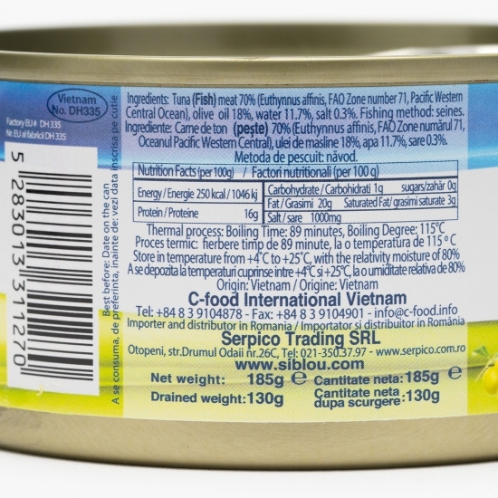 Ton bucăți în ulei de măsline 185g
