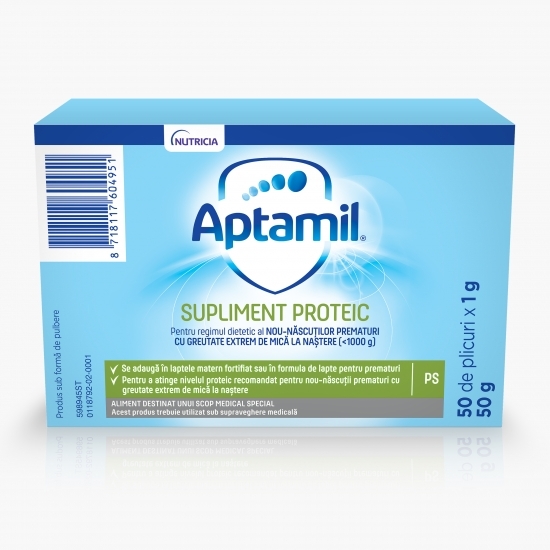 Supliment proteic pentru prematuri, Nutricia, 50 g, 50 plicuri x 1.1g