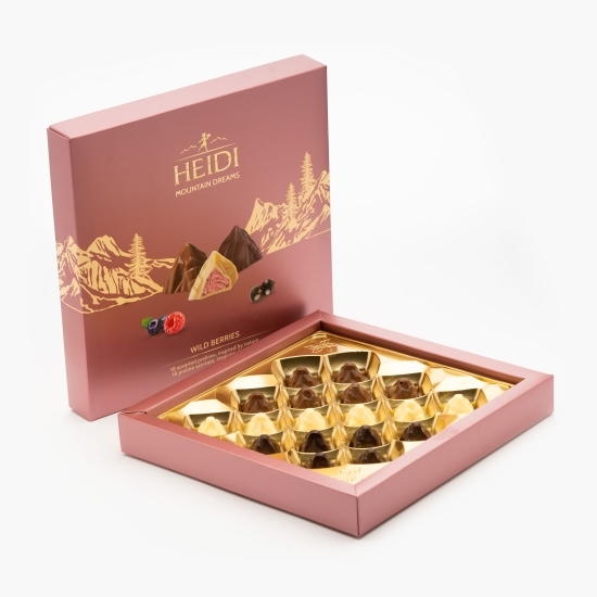 Praline asortate din ciocolată lapte, albă, amăruie cu fructe de pădure Mountain Dreams 150g
