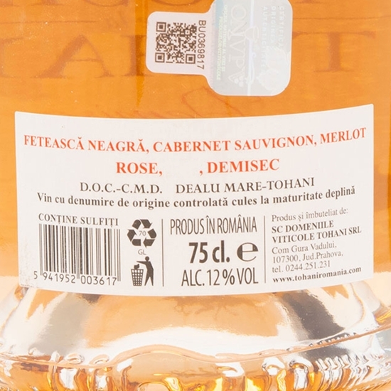 Vin rose demisec Cabernet Sauvignon, Merlot, Fetească Neagră, 12%, 0.75l 