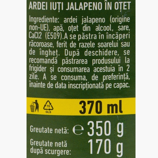 Ardei jalapeno în oțet, felii, 370ml