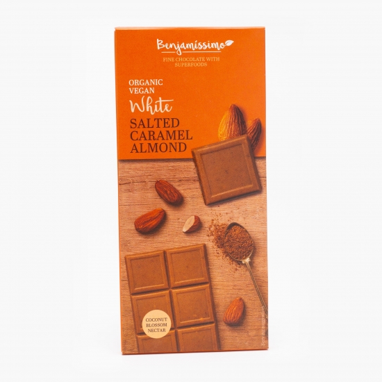 Ciocolată albă eco vegană cu caramel sărat și migldale 70g