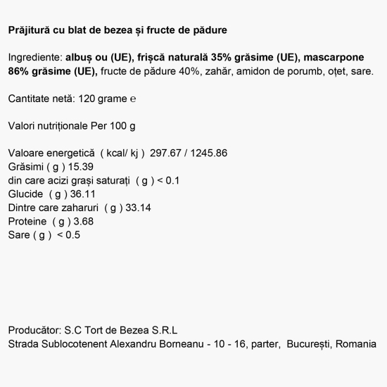 Prăjitură cu blat de bezea și fructe de pădure 120g
