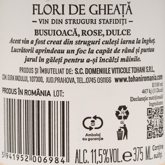 Vin rose dulce Flori de gheață Busuioacă, 11.5%, 0.375l