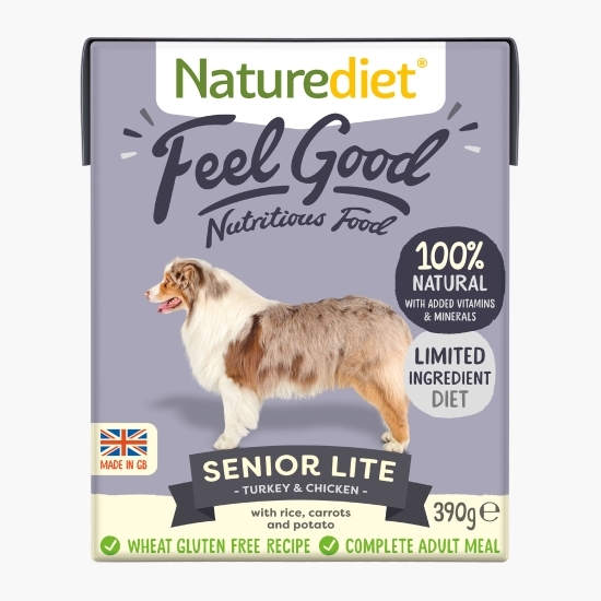 Hrană umedă pentru câini, pate, 390g, Feel Good Senior Lite cu curcan, pui, orez, morcov și cartof