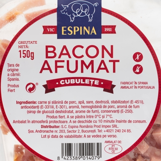 Bacon afumat cubulețe 150g