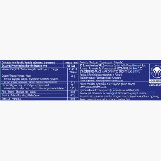 Biscuiți digestivi cu ciocolată neagră, fără zahăr, 150g