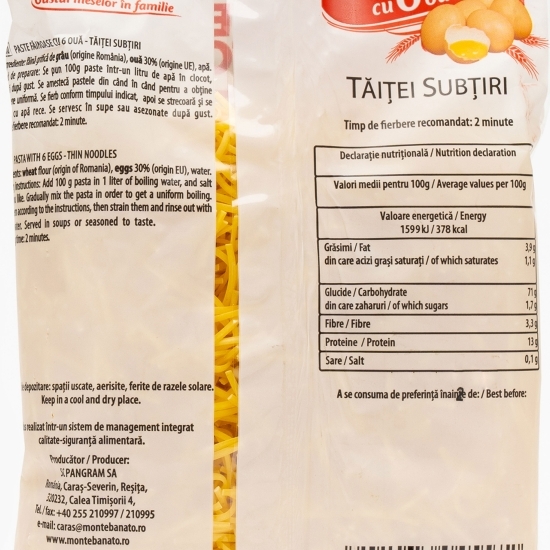 Paste făinoase cu 6 ouă, tăiței subțiri 200g