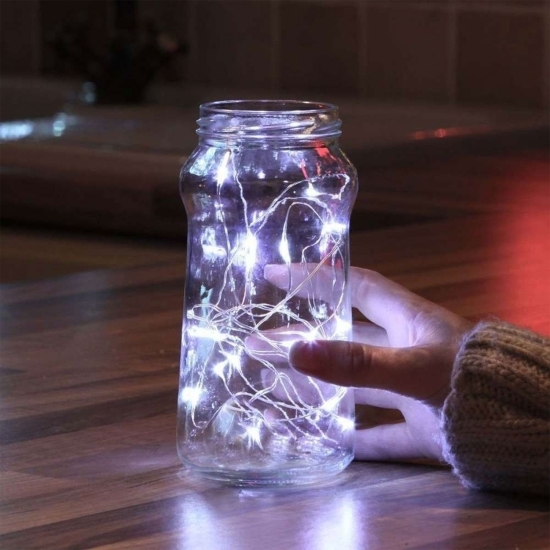 Instalație de Crăciun, 1m, cu baterii tip liniar, 2 jocuri de lumini, fir transparent, 10 LED -uri