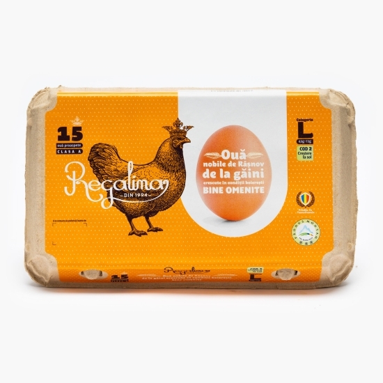 Ouă proaspete de la găini crescute la sol, mărimea L, produs montan 15 buc