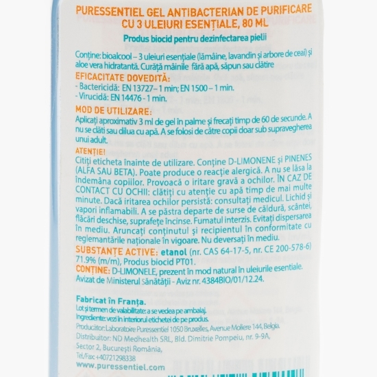 Gel antibacterian de purificare cu 3 uleiuri esențiale 80ml
