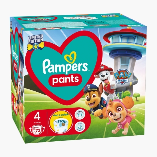 Scutece chiloțel Pants Patrula Cățelușilor, mărimea 4, 9-15 kg, 72 buc