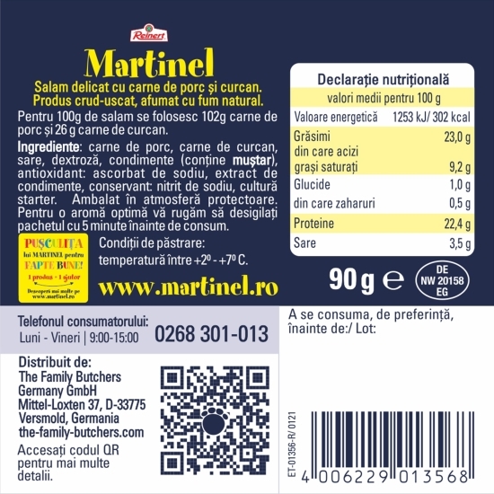 Salam delicat cu carne de porc și curcan 90g