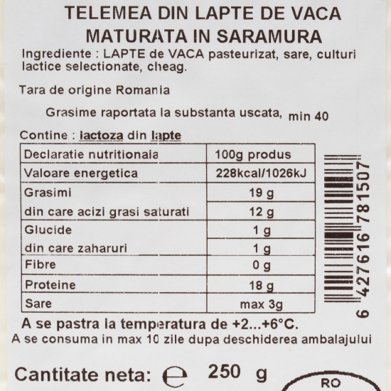 Telemea maturată din lapte de vacă 250g