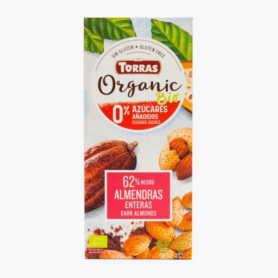 Ciocolată neagră eco cu migdale întregi, fără zahăr adăugat 150g