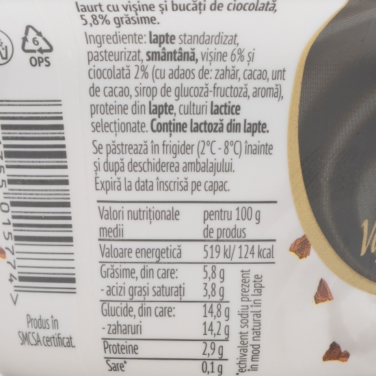 Iaurt cu vișine și ciocolată 150g