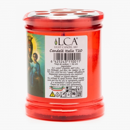 Candelă plastic cu capac anti-vânt, roșu 8.2cm