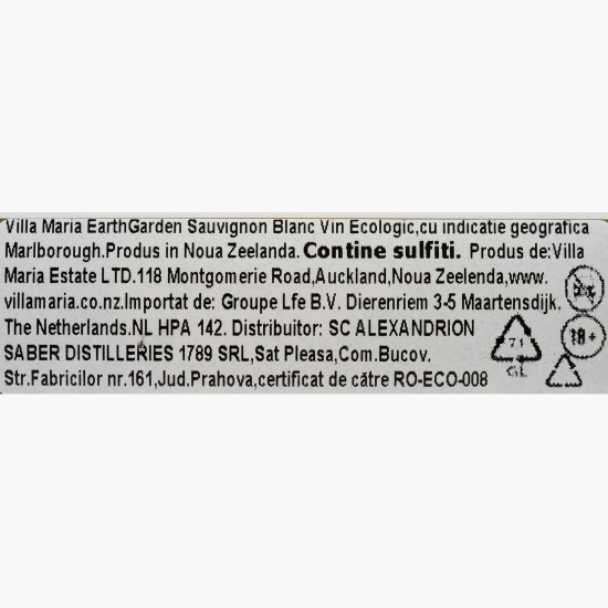 Vin eco alb sec EarthGarden Sauvignon Blanc, 13.5%, 0.75l