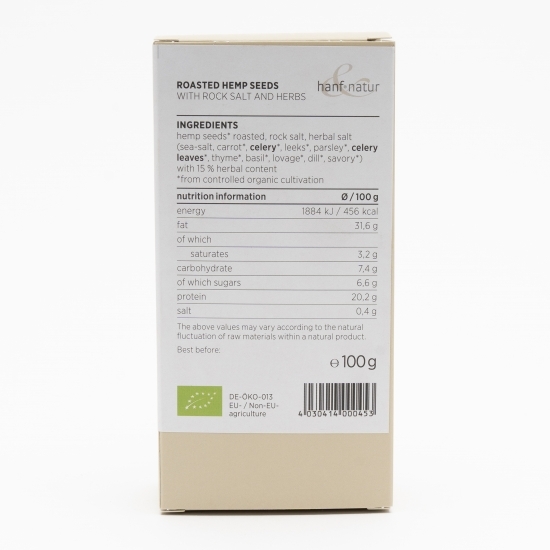 Snack din semințe de cânepă eco cu sare și ierburi 100g