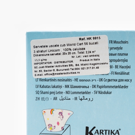 Șervețele cub Unicorn 56 buc, 3 straturi