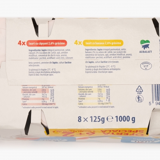 Pachet iaurt cu căpșuni și banane 8x125g