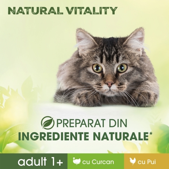 Hrană umedă pentru pisici adulte 1+, 6x50g, Natural Vitality cu pui și curcan 