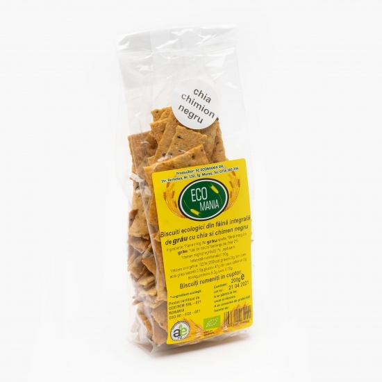 Biscuiți ecologici din făină integrală de grâu cu chia și chimen negru 200g
