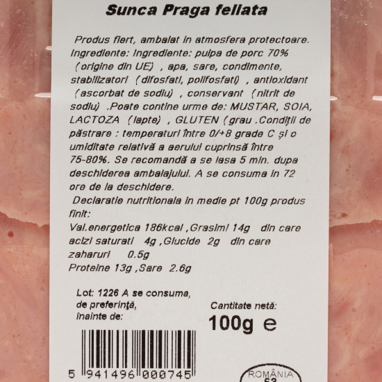 Șuncă Praga, feliată 100g