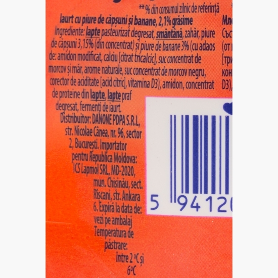 Iaurt cu piure de căpșuni și banane, 2.8% grăsime, 70g