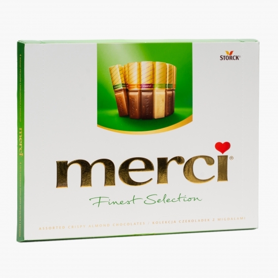 Mini ciocolate asortate cu bucăți de migdale crocante Finest Selection 4 sortimente, 250g