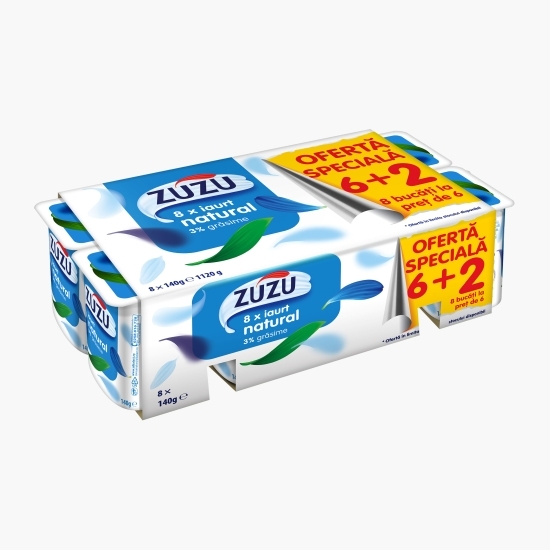 Iaurt natural 3% grăsime, 6+2 gratuite, 8x140g