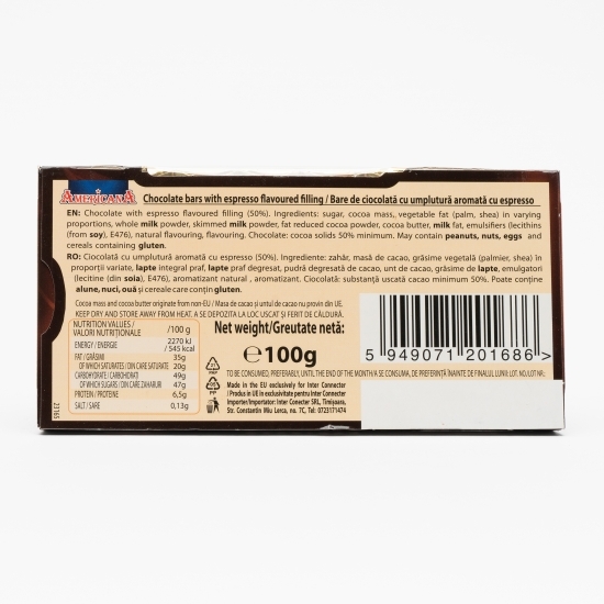 Bare de ciocolată cu umplutură aromată de espresso 100g